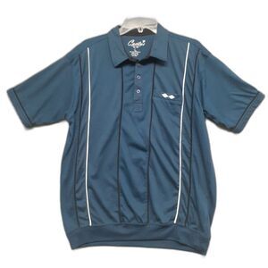 Cactus Polo Shirt Men's Size L Blue Striped Rib Hem Short Sleeve Pocket Golf